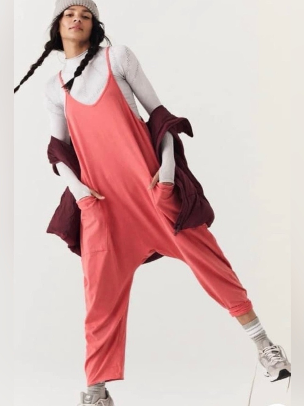 Free people FP Movement Hot Shot Jumpsuit Onesie Comfy Slouchy Sz S in Coral